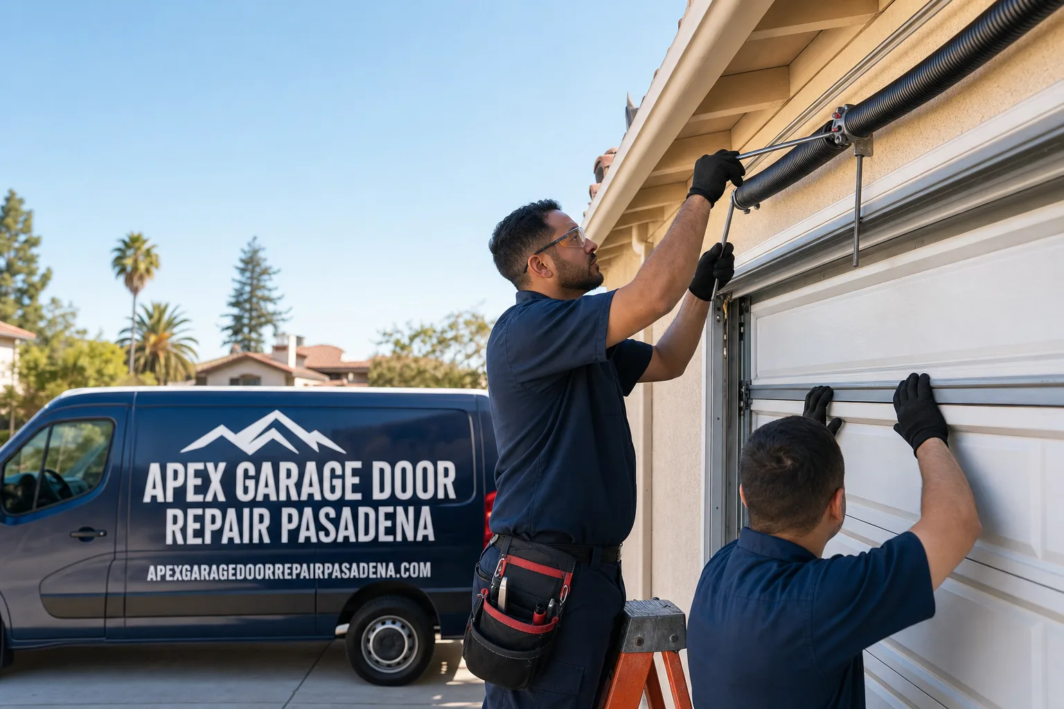 Apex Garage Door  Repair Pasadena service vehicle and crew in Pasadena, CA